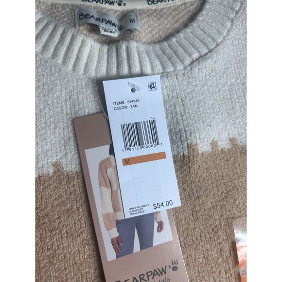 Bearpaw Checkered Crew Neck Sweater Women's Medium Tan & White NEW - Picture 7 of 9
